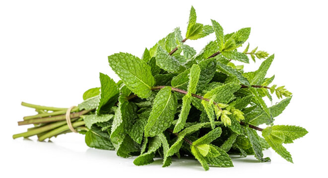 Fresh mint herb bunch with dew drops adds vibrant flavor and aroma to culinary creations or refreshing cocktails for summer gatherings