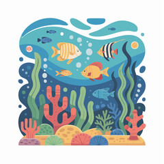 Dive into Adventure with this Captivating Underwater Scene Featuring Vibrant Fish, Coral Reefs and Aquatic Plants for Children's Books and Educational Materials