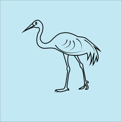 Naklejka premium Crane bird black and white clipart 