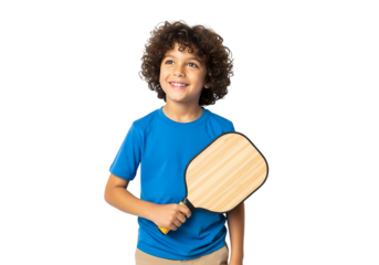Smiling boy with paddle dreams of ping pong glory