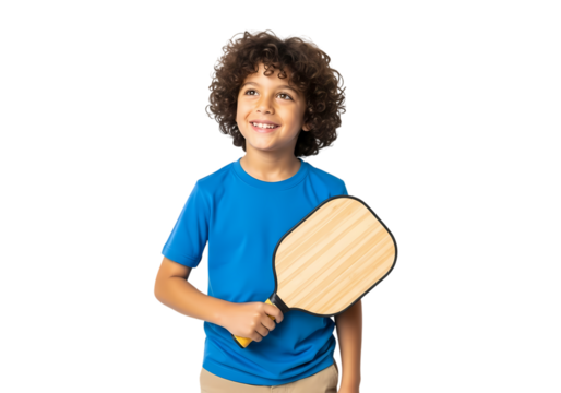 Smiling boy with paddle dreams of ping pong glory - Powered by Adobe