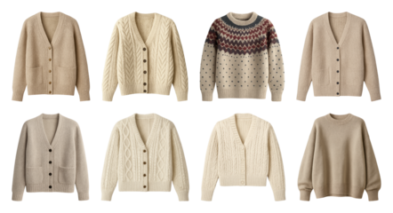 PNG Cozy knitted sweaters collection, element set on transparent background