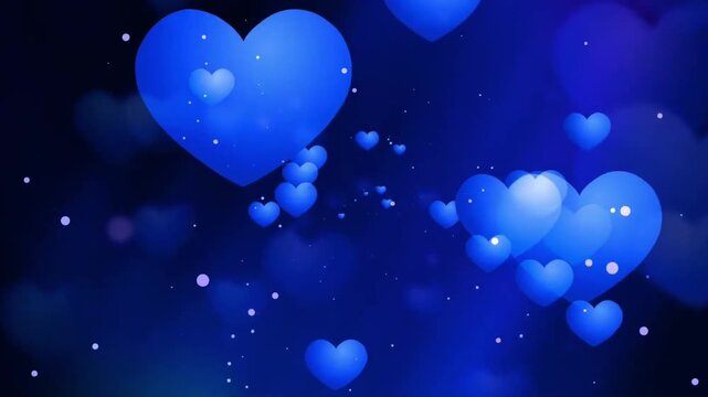 dark blue fantasy background with animated 3d hearts and particle effects loop