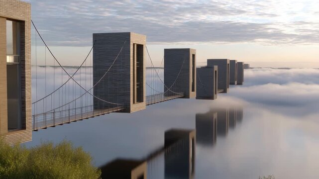 Grand bridge arching over expansive waterway stately bridge structure extends across calm water body seamlessly connecting two distant shores