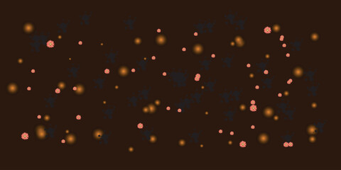 chaotic dispersion of glowing orbs, black splotches, and red viral shapes on dark brown background with central blue x mark, evoking a stylized simulation of energy, infection, or particle spread