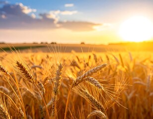 Golden Wheat Field at Sunset - A Bountiful Harvest Landscape.