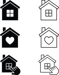 Home and House Icons Set with Heart and Cursor