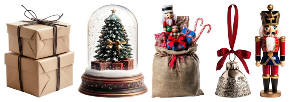 PNG Festive Christmas decorations display, element set on transparent background - Powered by Adobe