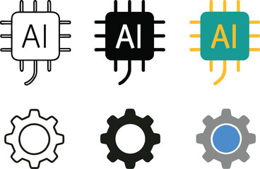 Artificial intelligence and machine learning concept with processor and gear