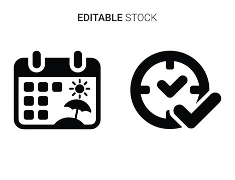 Vacation planning and scheduled event confirmed icon set. time management concept graphics.