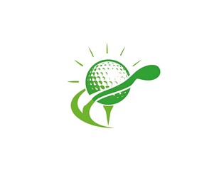 Golfing Icon - A Green Golf Ball with Club and Tee.