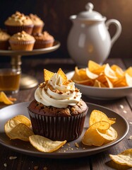 Gourmet Cupcake with Potato Chips - A Sweet and Savory Delight.