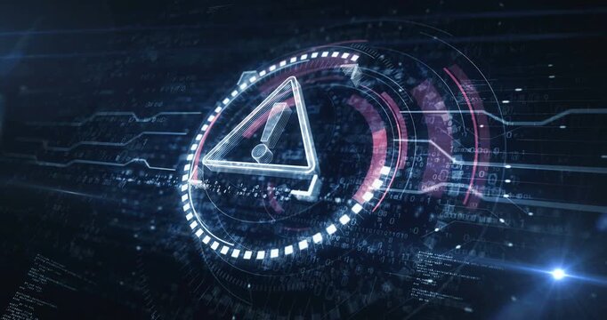 Alert warning and security breach alert symbol digital concept. Cyber technology and computer background abstract 3d animation. Seamless and loopable.