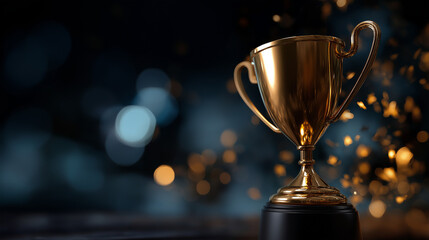 Victory concept with winner golden trophy cup faceless achievement symbol defocused shiny stars background success visualization championship moment winning celebration with