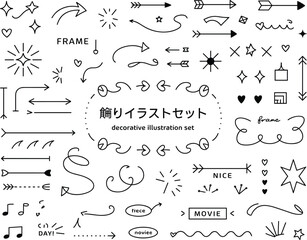 Hand drawn decorative doodle illustration set with arrows accents frames stars hearts lines symbols, cute sketch elements for design decoration vector © W. Fernandez