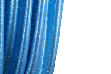 A blue curtain with glittery beads on a transparent background.