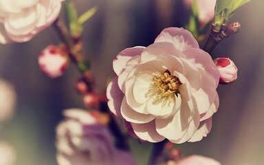 Close up of a beautiful pink blossom on a branch in spring