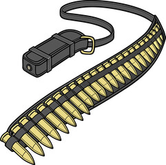 Detailed Military Ammunition Bandolier Belt Vector Illustration: Graphic of a Full Cartridge Strap for a Rifle or Machine Gun, Representing Combat and Firepower.