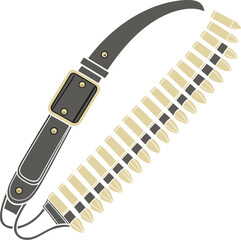 Military Bandolier Ammunition Belt Vector Illustration: Detailed Graphic of a Shoulder Strap with Cartridges or Bullets, Used for Hunting and Combat Gear.