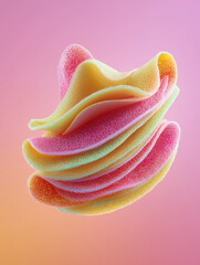 Colorful layered sponges arranged artistically on gradient background  