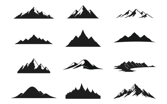 Set of mountain range silhouettes for logos and outdoor adventure designs