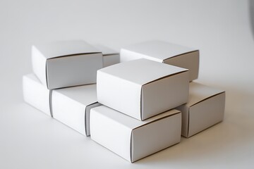 Stack of plain white cardboard boxes isolated on white background