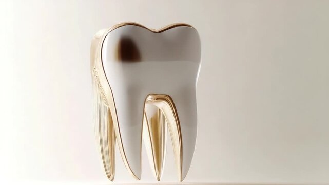 Video A single tooth with gold teeth on a white background, useful for dental or jewelry-related projects