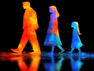 Three glowing silhouettes representing maturity and wisdom in Bern’s impact on human development