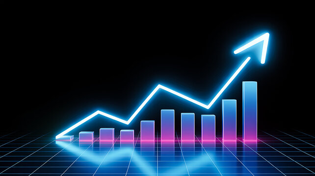 Glowing bar chart with arrow - Powered by Adobe