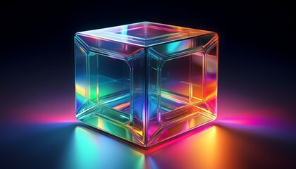 vibrant 3d glass cube with shifting multicolored hues