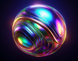 fluid 3d rotating sphere with vibrant holographic light play