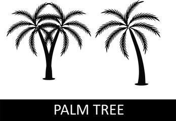 Black Silhouette Palm Tree Vector Set: Minimalist Graphic Icons of Tropical Trees in Various Shapes, Ideal for Beach and Vacation Designs.