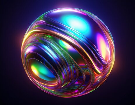 fluid 3d rotating sphere with vibrant holographic light play