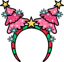 Pink Christmas Tree Headband Illustration