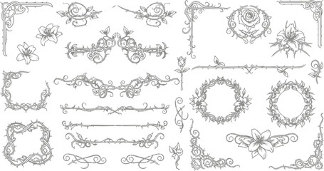 Obraz premium Floral Thorn Ornament Collection Vintage Design Elements