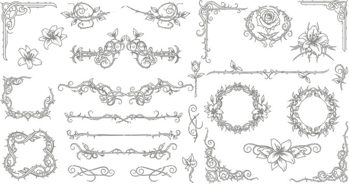 Floral Thorn Ornament Collection Vintage Design Elements