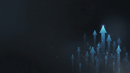 Blue arrows pointing upwards on a dark background depicting growth and success