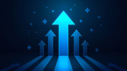 Blue arrows pointing upward symbolizing business growth and financial success concept with plus signs