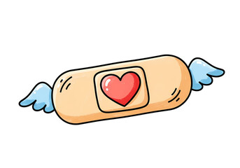 Heart on bandage with angel wings heals with love