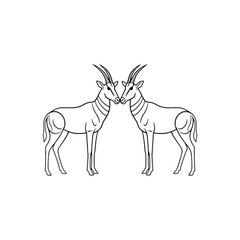 A minimalist black line drawing of a hartebeest isolated on transparent background