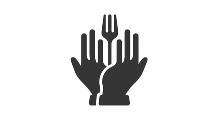 Obraz premium Abstract graphic icon of two hands holding a fork, symbolizing food service, hospitality, dining, culinary, and help