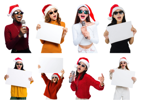PNG Festive singing group with signs, element set on transparent background