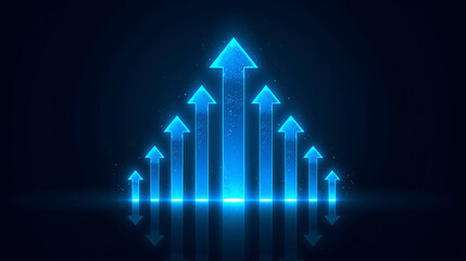 Glowing Blue Arrows Pointing Upward Symbolizing Growth Success and Positive Direction in Business