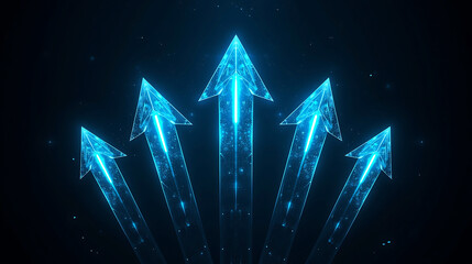 Glowing Blue Arrows Pointing Upwards in a Dark Abstract Space Concept for Growth