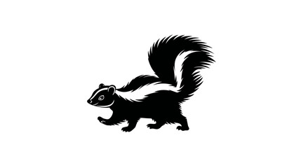 Black and white skunk illustration. Stylized vector drawing of a striped wild animal, a common North American mammal with distinctive markings.