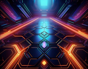 futuristic geometric pattern tron inspired glowing lines dark digital grid