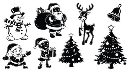 A festive collection of christmas icons including santa snowman and reindeer