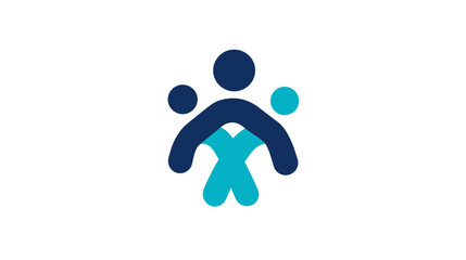 Abstract blue human figures icon symbolizing community, teamwork, collaboration, social network, connection, and partnership.