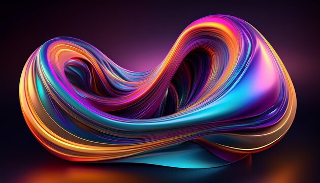dynamic 3d swirling form with bright neon colors and holographic finish
