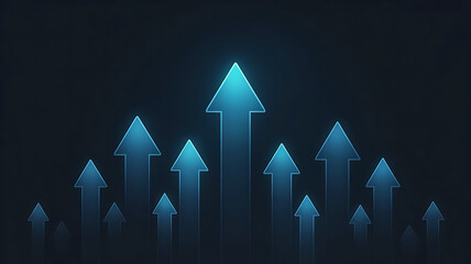 Growth and Success Illustration with Upward Arrows Glowing on a Dark Background